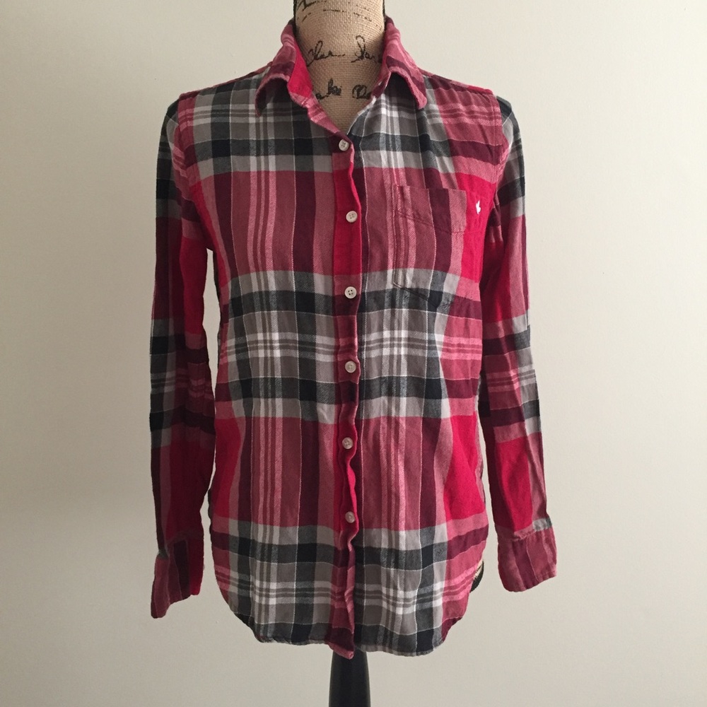 Aerie plaid flannel shirt red gray size small